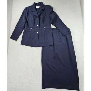 Nicole Studio Skirt Suit Set Womens 16 Navy Blue Excellent Maxi Skirt Blazer